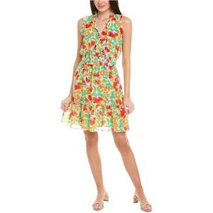 Cabi Multicolor Floral Ruffle Spirit Dress Size Small Mini Smocked Waist Preppy